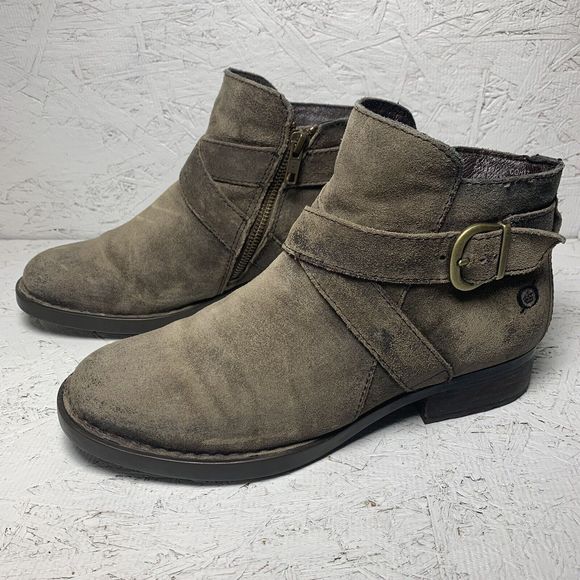 BORN Suede Gray Distressed Leather Zip Up Women’s Ankle Booties Sz 6.5 M - Picture 1 of 16